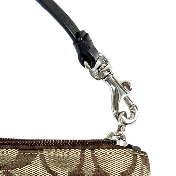 Coach Brown Tan Jacquard Canvas Monogrammed Signature Cs Zip Wristlet No F51685 - Picture 5 of 9